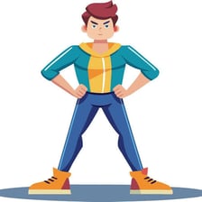 A person standing with a confident, determined posture.