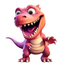 A cartoon dinosaur making a playful growling expression