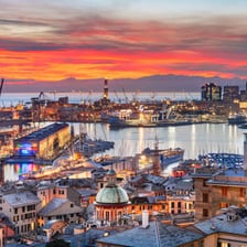 The harbor and skyline of Genoa, Italy