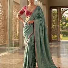 A colorful silk sari displayed as traditional South Asian clothing