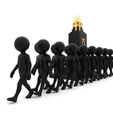 A group of people acting together in synchronized formation