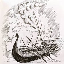 A traditional funeral pyre prepared for cremation.