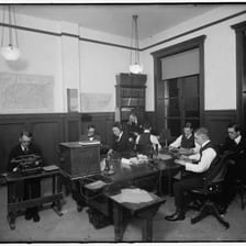 A historical newsroom or press photograph associated with United Press International
