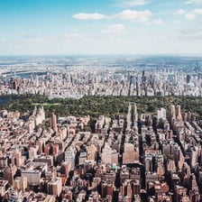 Aerial view of Manhattan's regular street grid.
