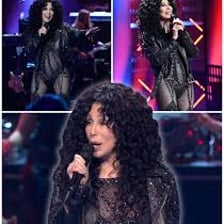 A portrait of singer Cher performing on stage.