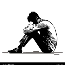A person sitting alone with a glum expression.