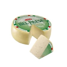 A package or wedge of Bel Paese Italian cheese.