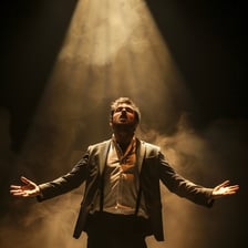 A performer under a spotlight on a stage
