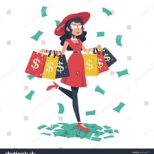 A person making extravagant purchases while spending money