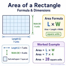 A rectangle labeled with its length and width to illustrate how to calculate its area.