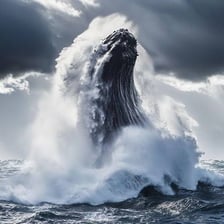 A large wave surging sharply upward