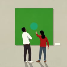 A person discussing an interpretation of a work of art.