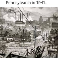 The Pittsburgh skyline with industrial steelmaking imagery