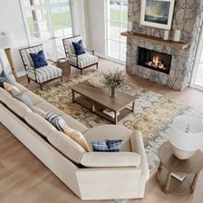 A furnished living room featuring Ethan Allen-style furniture