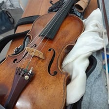 A close-up of a Stradivarius violin.