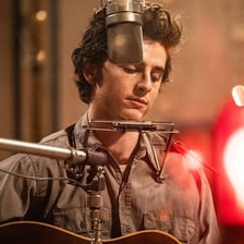 Bob Dylan depicted in the film A Complete Unknown.