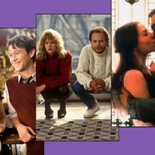 A couple meeting in a lighthearted romantic-comedy scene.