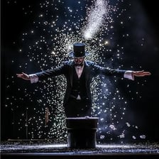 A stage magician performing a magic trick before an audience.