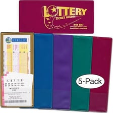 A losing lottery ticket beside a jackpot display.