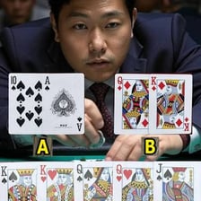 Five playing cards arranged as an ace-high Broadway straight.