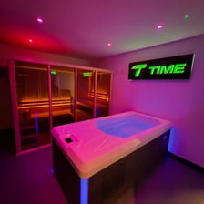 An ice bath set up in a spa or wellness facility.