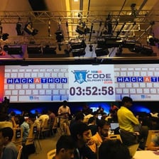 A programmer working at a hackathon