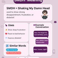 A person shaking their head while reading a text message.
