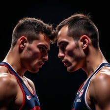 Two rival athletes confronting each other in competition