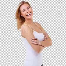 A person smiling broadly and brightly.