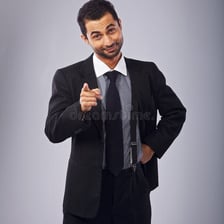 A person gesturing triumphantly during a conversation.