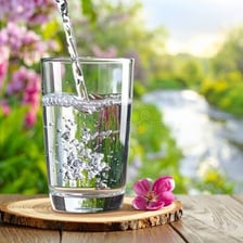 A glass filled with clear water