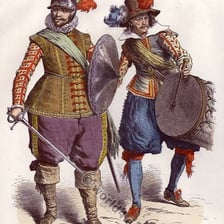 A paid soldier in historical military clothing