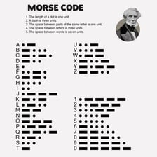 A Morse code key with dots and dashes displayed nearby.