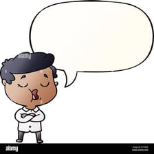Cartoon person talking continuously with multiple speech bubbles