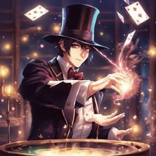 A magician performing a theatrical magic trick.