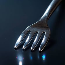 A metal fork with several clearly visible tines.