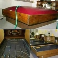 A water-filled mattress in a bedroom.