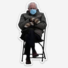 Bernie Sanders wearing mittens at the 2021 presidential inauguration.