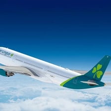 Aer Lingus passenger airplane in the airline’s green livery