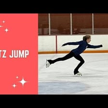 A figure skater in midair during a Lutz jump