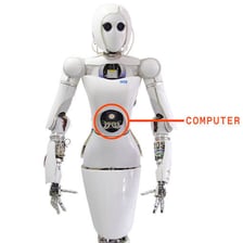 A small humanoid robot representing a droid or bot.