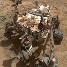 A NASA Mars rover photographed on the surface of Mars.