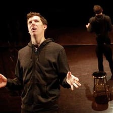 An actor delivering a solo speech during an audition.