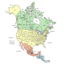 A map showing the United States between Canada and Mexico