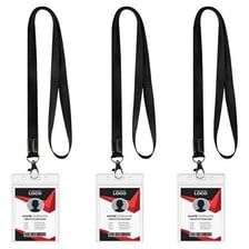A workplace identification badge attached to a lanyard