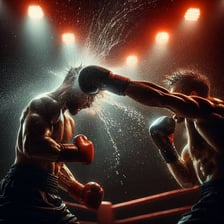 A boxer lands a forceful punch on an opponent.