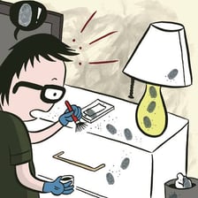 A person casually investigating items in a room.