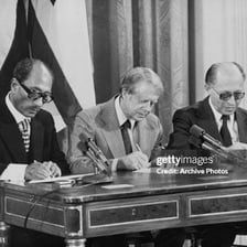 Anwar Sadat at a Camp David Accords meeting