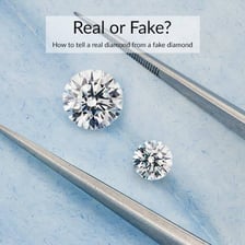 A genuine diamond shown beside a simulated one for comparison.