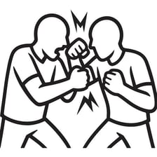 Two people engaged in a fight.